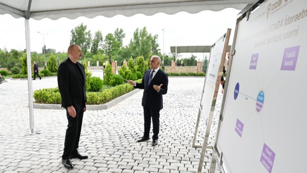 İlham Əliyev Yevlaxda SCADA İdarəetmə Mərkəzinin açılışında - FOTO