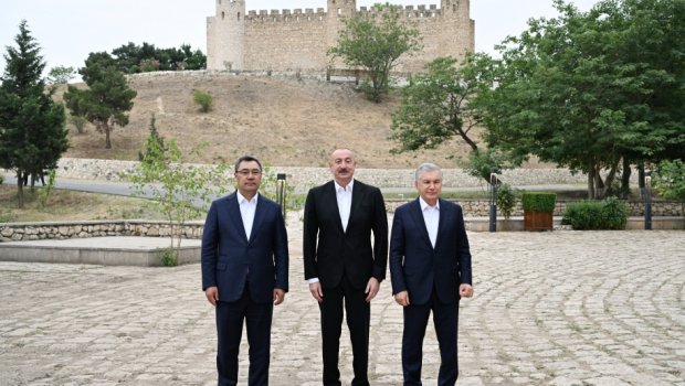 Azərbaycan, Özbəkistan və Qırğızıstan prezidentləri Ağdamda Şahbulaq QALASINDA - FOTO