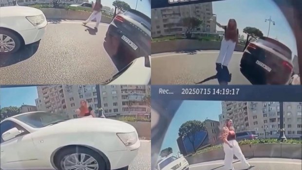 Bakıda qadın sürücü maşını saxlayıb mübahisə etdi, hərəkət iflic oldu – VİDEO