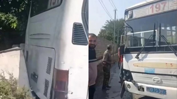Bakıda sərnişin avtobusu hasara çırpıldı – VİDEO