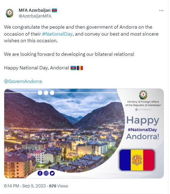 Azərbaycan XİN Andorranı təbrik edib - FOTO  - foto 1