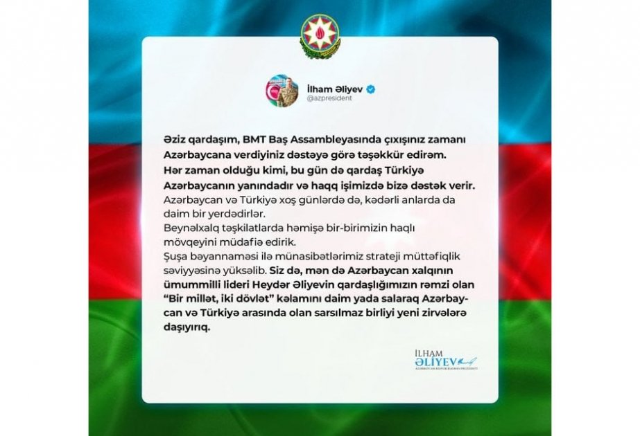 İlham Əliyev Ərdoğana təşəkkür etdi - FOTO/VİDEO - foto 1