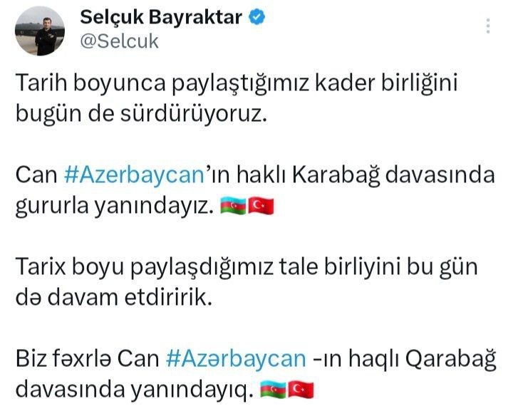 Səlcuq Bayraktar Azərbaycanı dəstəklədi - FOTO - foto 1