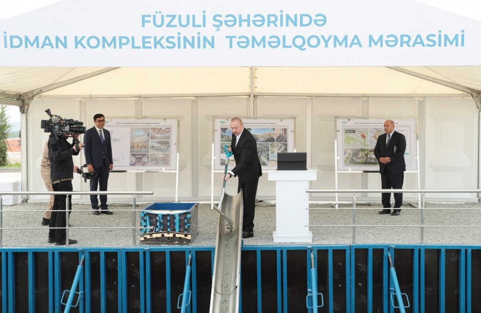 Prezident Füzuli şəhərində idman kompleksinin təməlini QOYDU - FOTO - foto 2