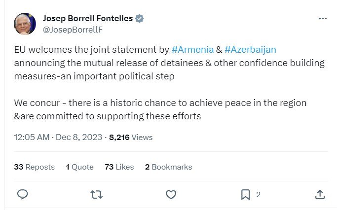 Jozep Borrell: “Azərbaycan və Ermənistan arasında əldə olunmuş razılıq mühüm siyasi addımdır” - FOTO - foto 1