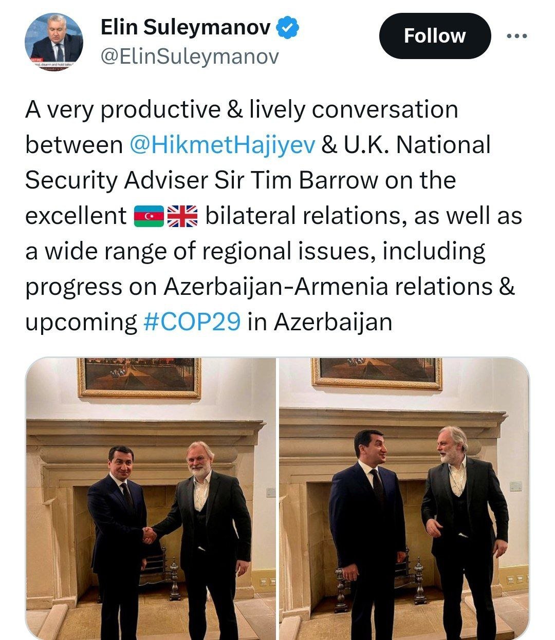 Prezidentin köməkçisi Britaniya Baş nazirinin müşaviri ilə regional məsələləri MÜZAKİRƏ EDİB - FOTO - foto 1