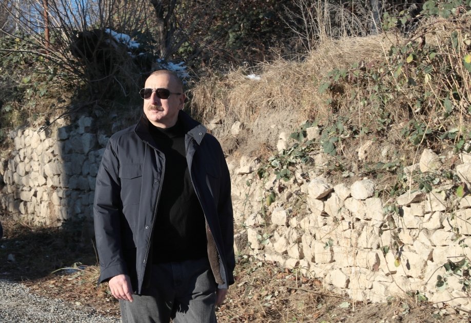 Prezident Şuşa şəhərinin Qarabağ küçəsində tikinti işləri ilə tanış olub – FOTO   - foto 1