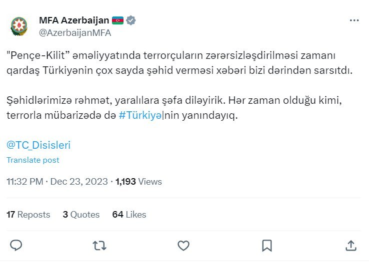 XİN: “Hər zaman olduğu kimi, terrorla mübarizədə də Türkiyənin yanındayıq” - FOTO - foto 1