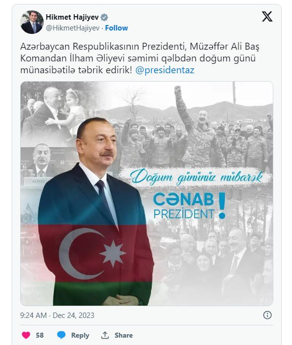 Hikmət Hacıyev İlham Əliyevi təbrik etdi - FOTO - foto 1