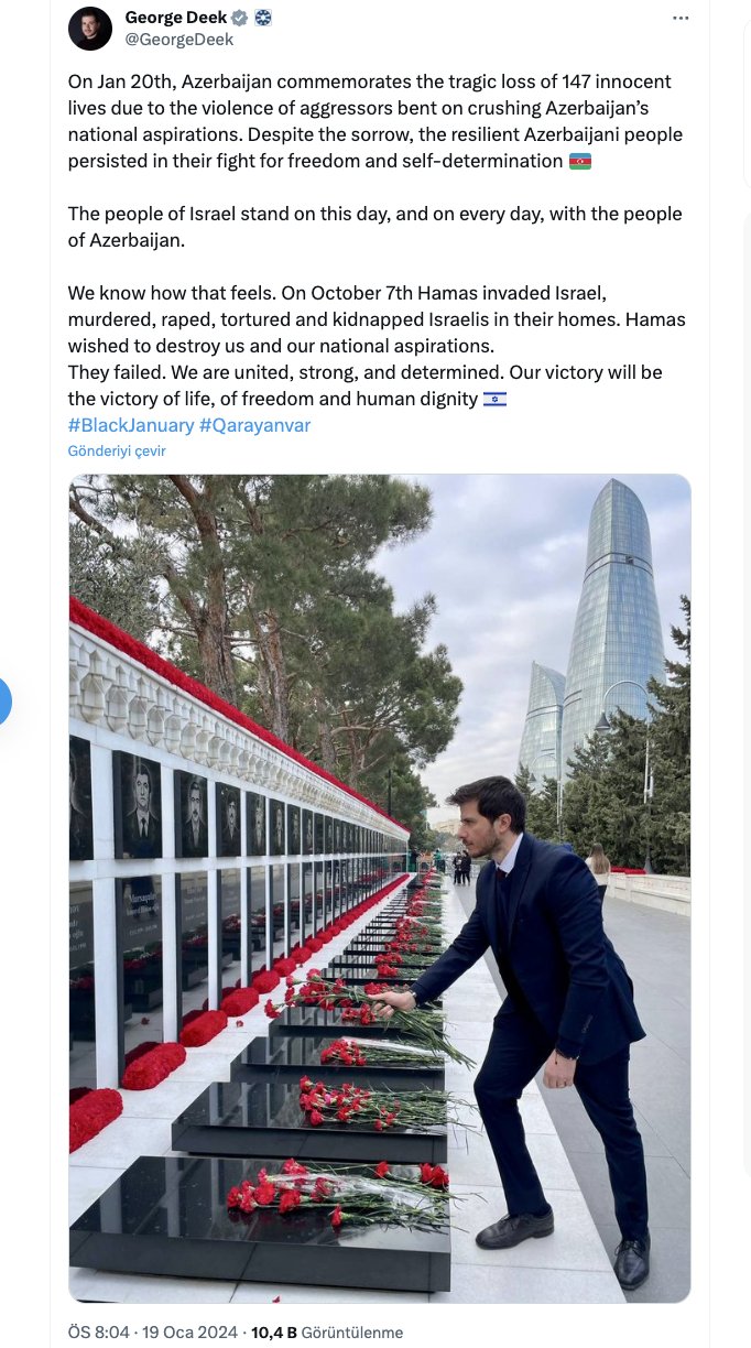 İsrailli səfirdən 20 Yanvar faciəsi ilə bağlı PAYLAŞIM - FOTO - foto 1
