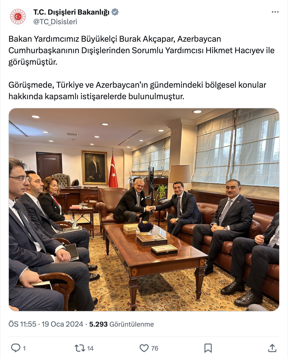 Hikmət Hacıyev Türkiyə XİN başçısının müavini ilə regional məsələlərdən DANIŞDI - FOTO - foto 1