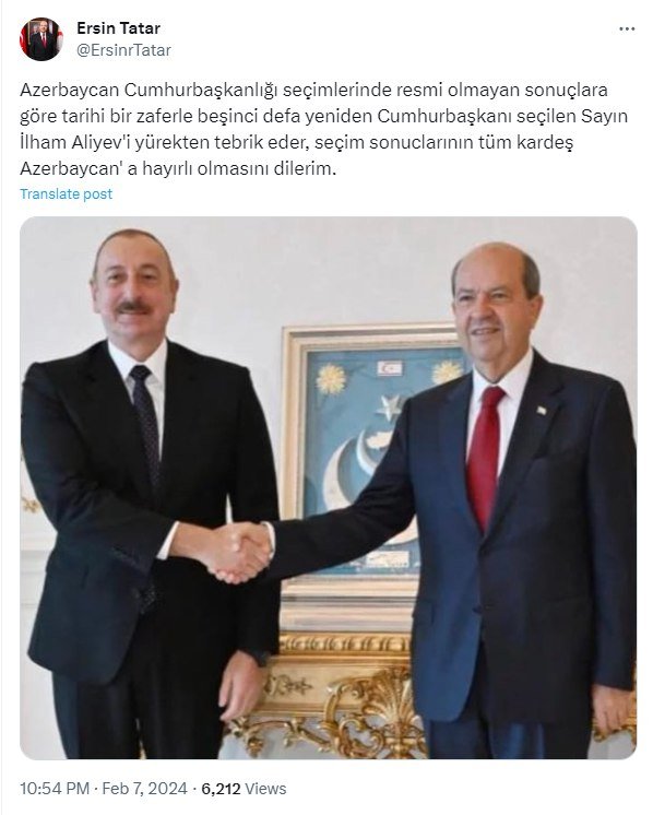 Şimali Kipr liderindən TƏBRİK: “Qardaş Azərbaycana xeyirli olsun” - FOTO - foto 1