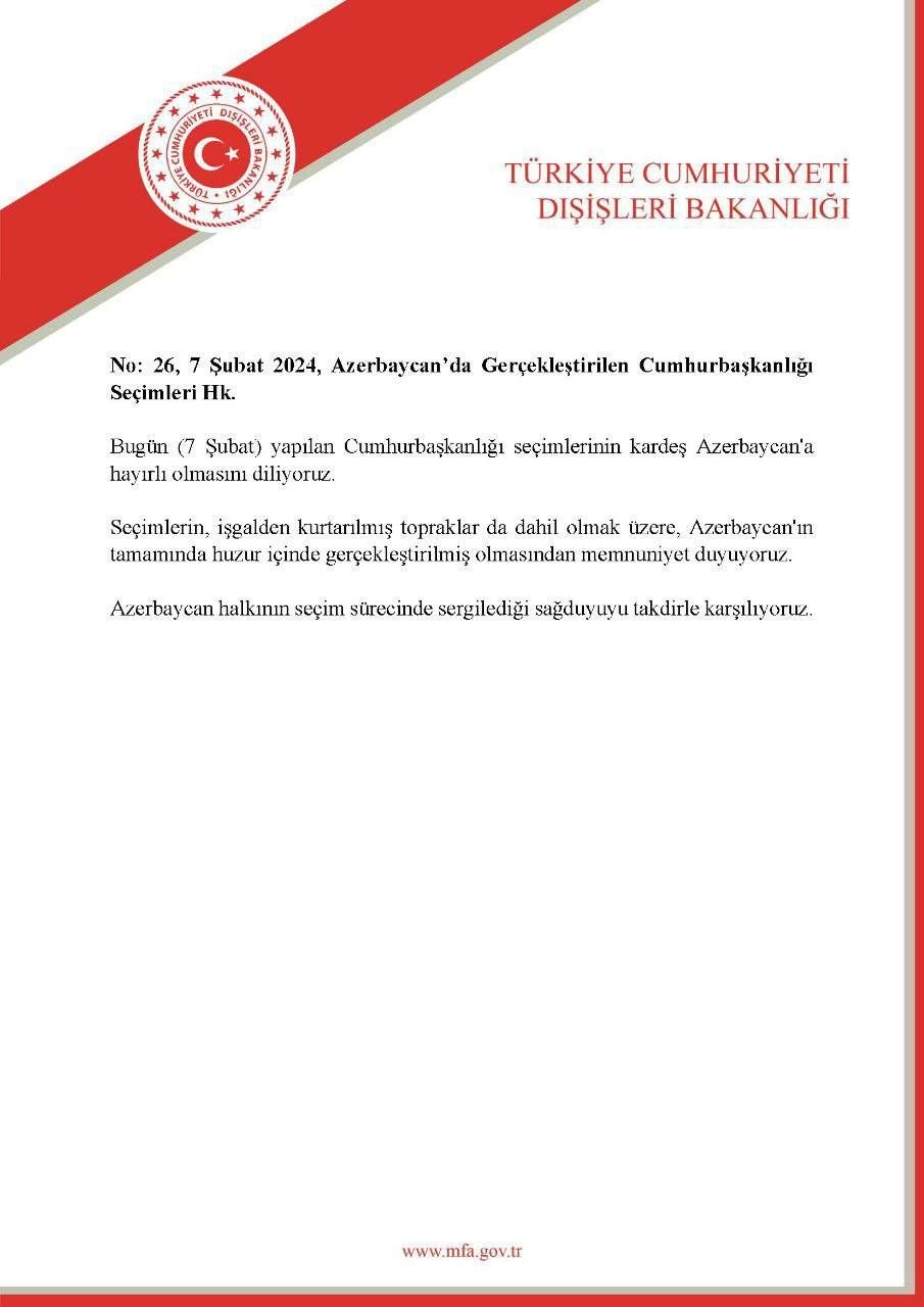 Türkiyə XİN prezident seçkiləri ilə bağlı BƏYANAT YAYIB - FOTO - foto 1