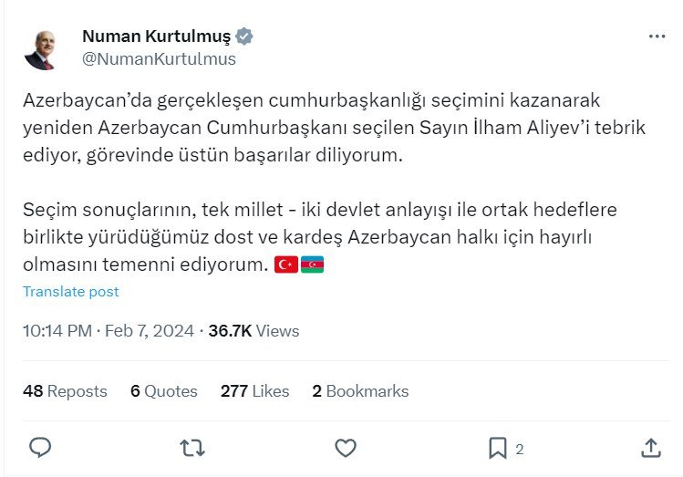 Türkiyə rəsmiləri İlham Əliyevi TƏBRİK ETDİLƏR - FOTO - foto 1