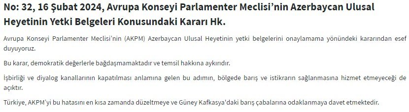 Türkiyə XİN-dən AŞPA-nın Azərbaycanla bağlı qərarına ETİRAZ - FOTO - foto 1