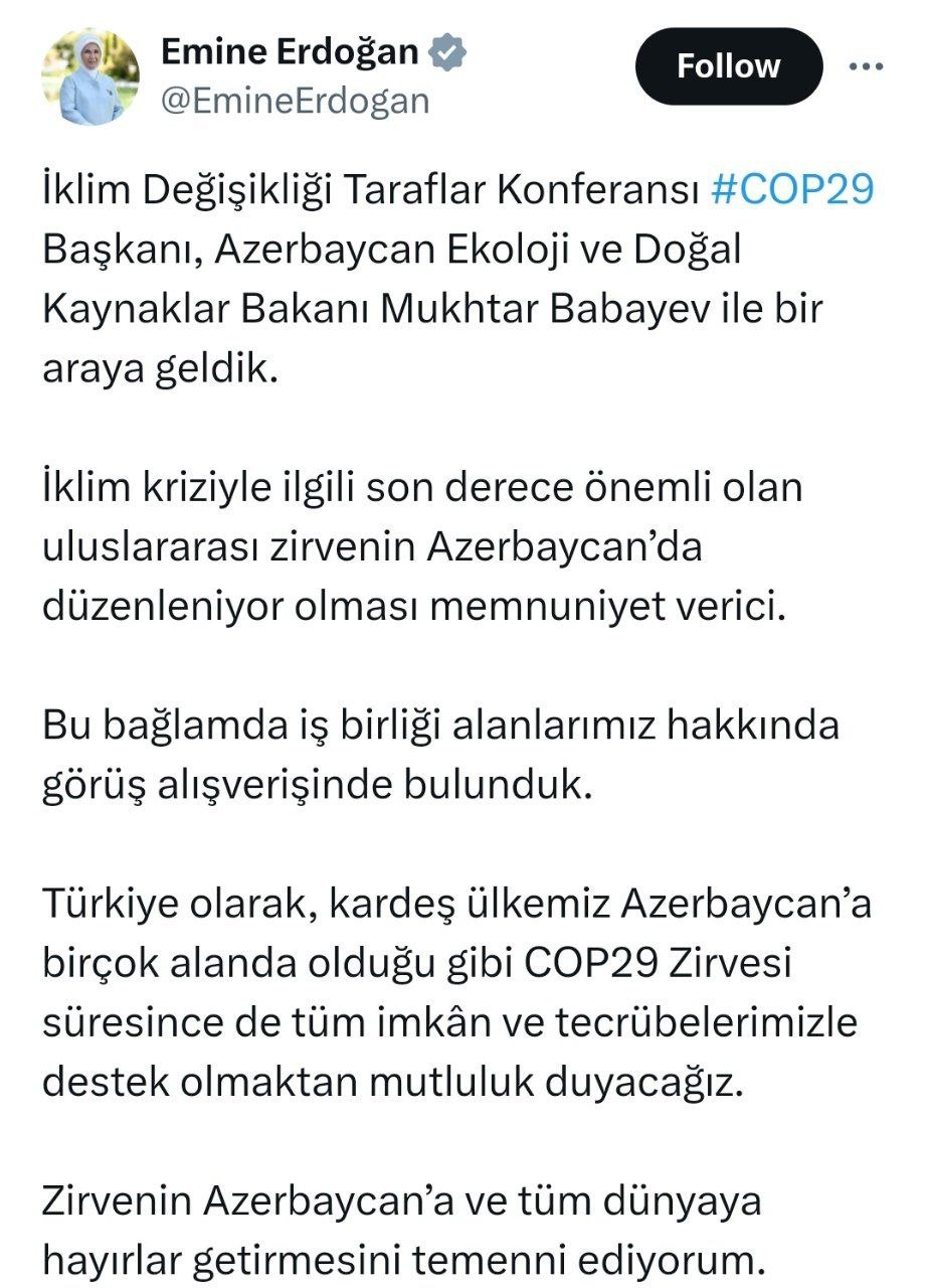 Əminə Ərdoğan: “COP29-un Azərbaycanda keçirilməsi sevindirici haldır” - FOTO - foto 2