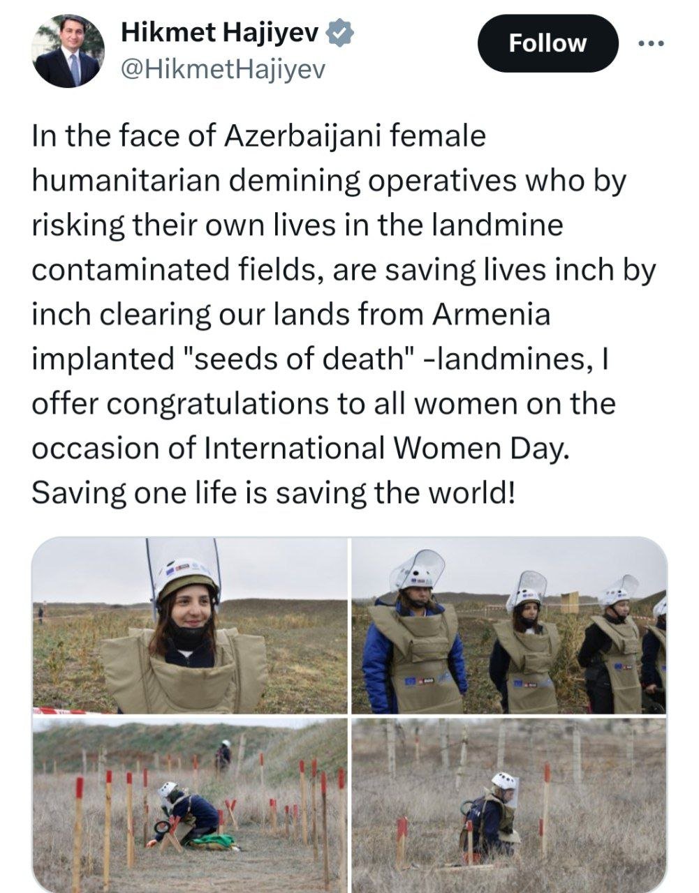 Hikmət Hacıyev Azərbaycan qadınlarını təbrik edib - FOTO - foto 1