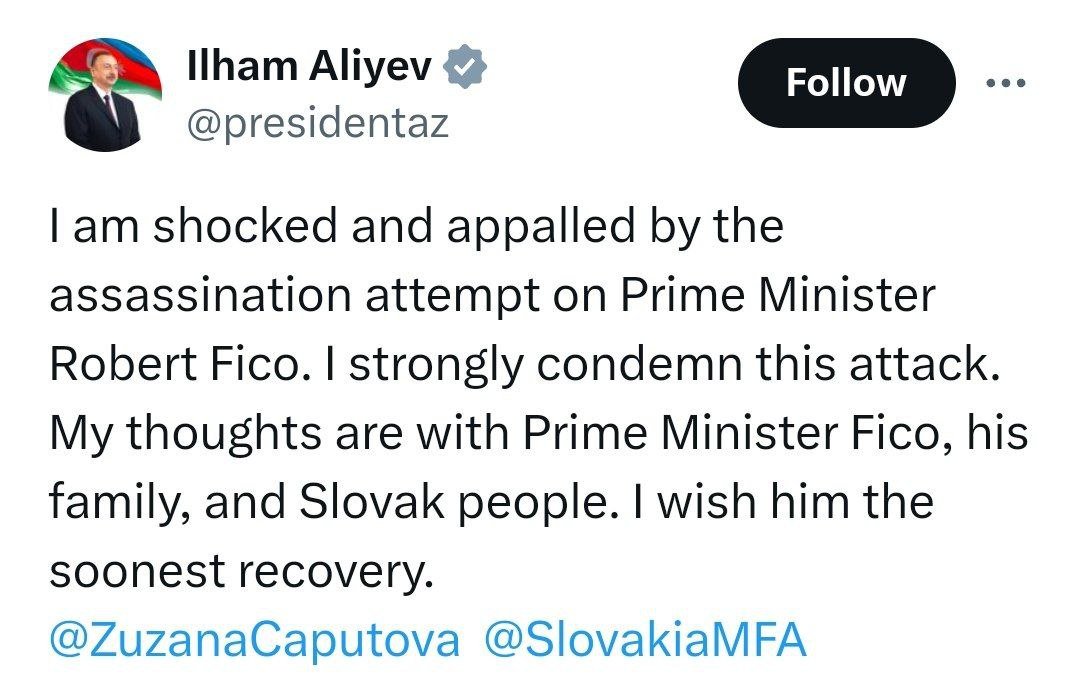 İlham Əliyev Slovakiyanın Baş nazirinə qarşı törədilmiş sui-qəsdi PİSLƏDİ - FOTO - foto 1