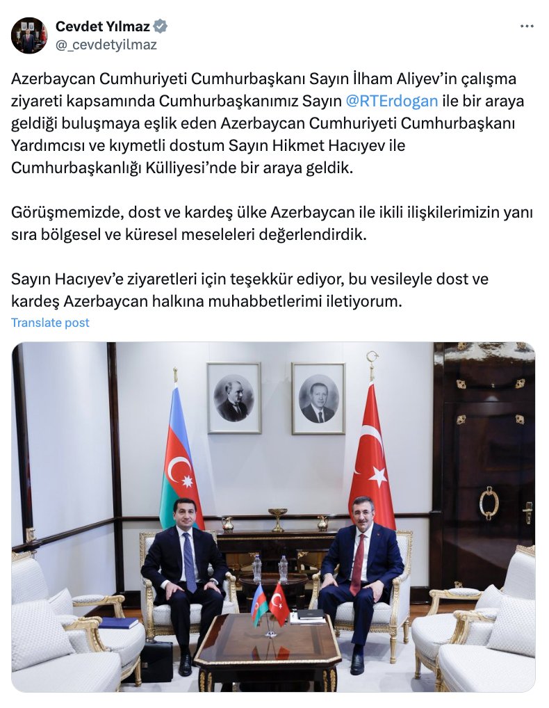 Cevdet Yılmaz və Hikmət Hacıyev regional və qlobal məsələləri müzakirə etdilər - FOTO - foto 1
