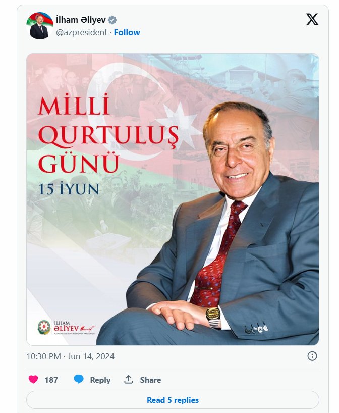 İlham Əliyev Milli Qurtuluş Günü münasibətilə PAYLAŞIM EDİB - FOTO - foto 1