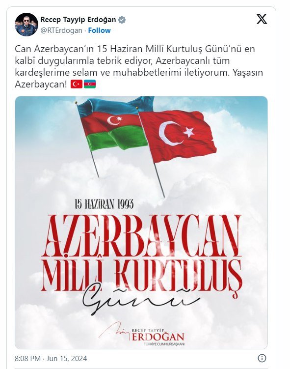 Ərdoğan Azərbaycan xalqını təbrik etdi - FOTO - foto 1