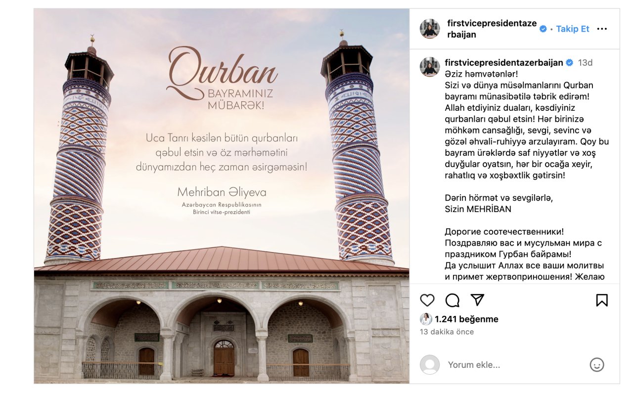 Mehriban Əliyeva Qurban Bayramı münasibətilə paylaşım edib - FOTO - foto 1