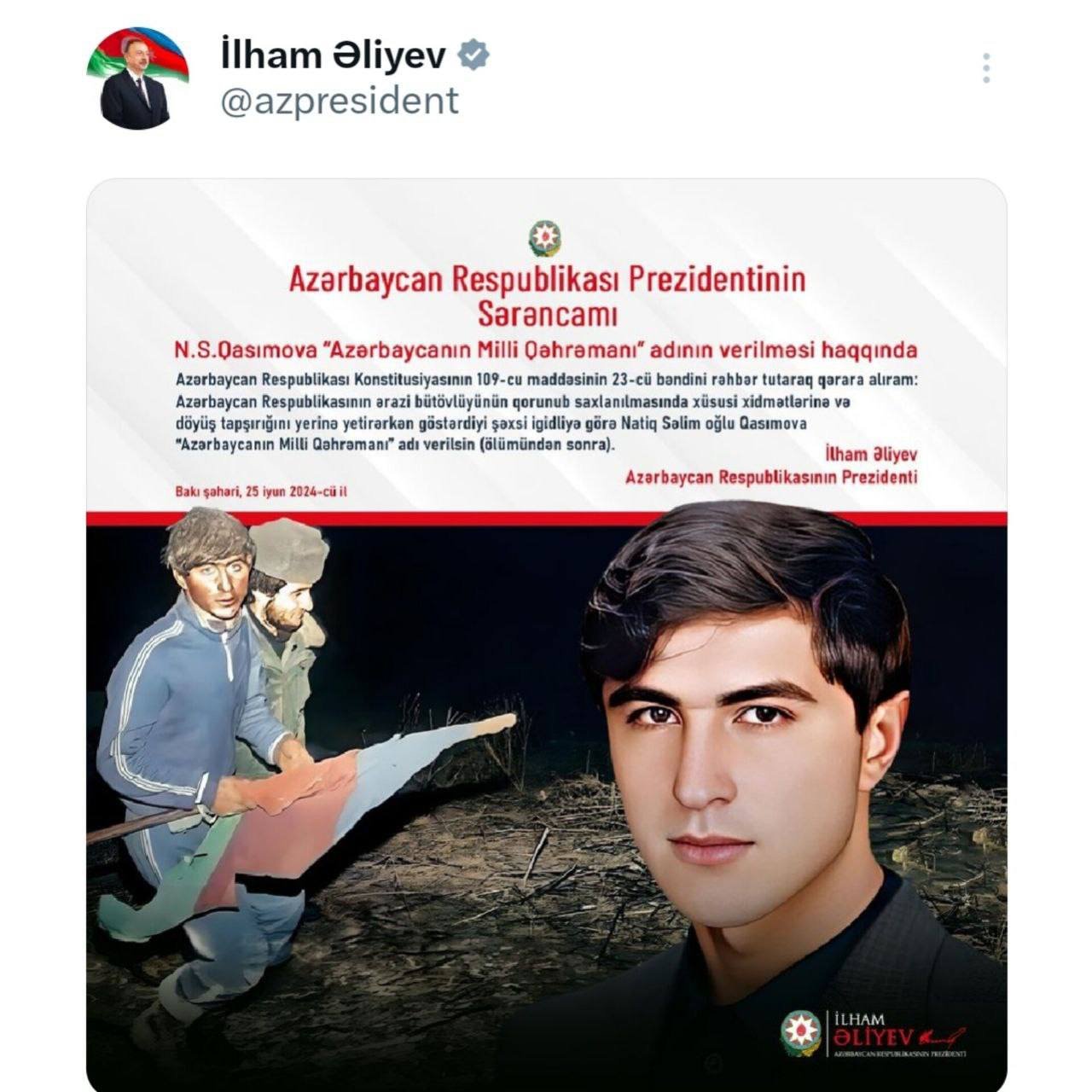 Prezidentdən Natiq Qasımovla bağlı PAYLAŞIM - FOTO - foto 1