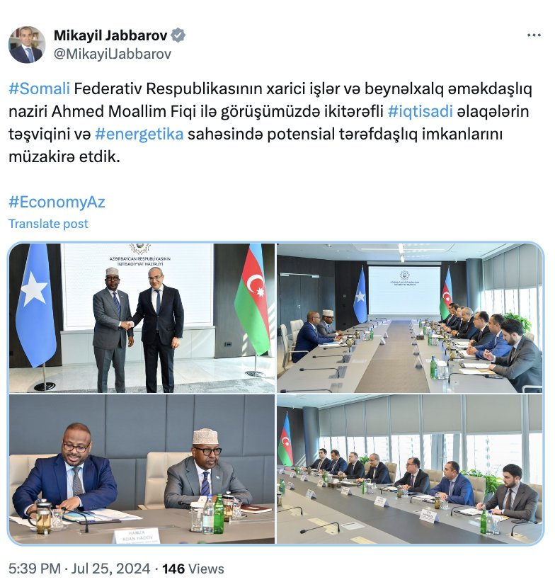 Azərbaycan və Somali arasında ikitərəfli iqtisadi əlaqələrin təşviqi müzakirə edilib - FOTO - foto 1