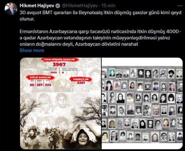 Hikmət Hacıyev: “Ermənistan Natiq Qasımovun qalıqlarının dəqiq yerini bildirməlidir” - FOTO - foto 1