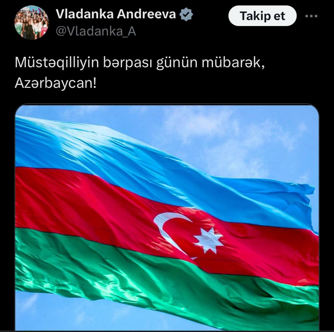 Vladanka Andreeva Azərbaycanı TƏBRİK EDİB - FOTO - foto 1