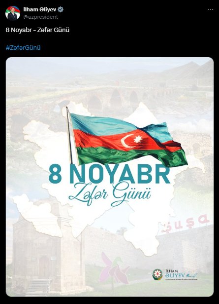 İlham Əliyev 8 Noyabr Zəfər Günü ilə bağlı PAYLAŞIM ETDİ - FOTO - foto 1