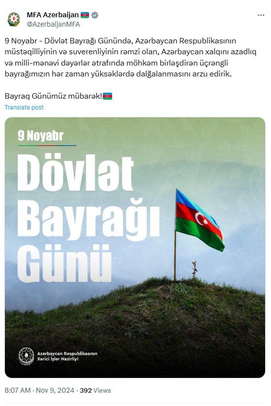 Azərbaycan XİN: “Bayrağımızın hər zaman yüksəklərdə dalğalanmasını arzu edirik” - foto 1