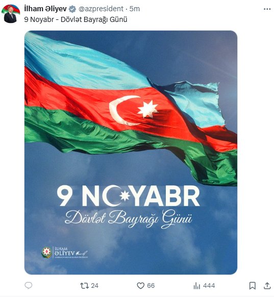 Prezidentdən Dövlət Bayrağı Günü ilə bağlı paylaşım – FOTO - foto 1