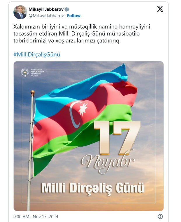 Mikayıl Cabbarovdan Milli Dirçəliş Günü münasibətilə paylaşım - FOTO - foto 1