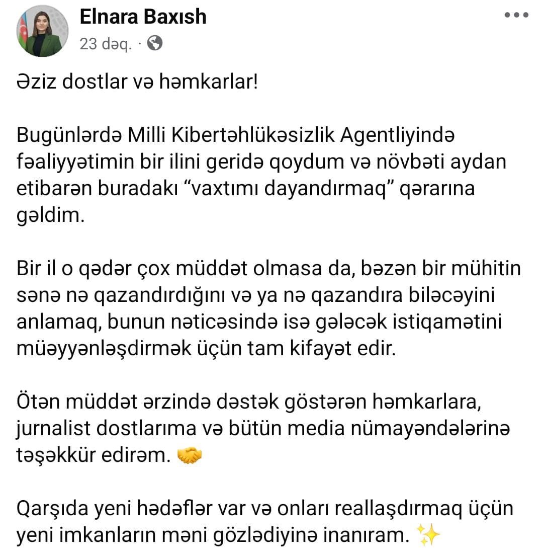 Elnarə Baxış vəzifədən ayrıldı – FOTO - foto 1