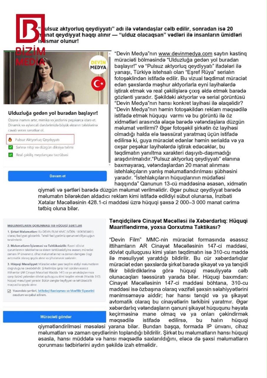 “"Eşref Tek" və "Kuruluş Osman"a çəkiləcəyimizi vəd edib pulumuzu aldılar” – “Devin Medya”dan ŞİKAYƏT – FOTO/VİDEO - foto 1