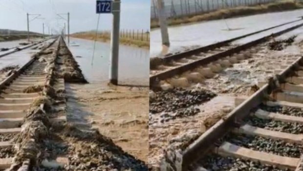 Qatar xətti su altında qaldı - Hərəkət dayandırıldı - VİDEO