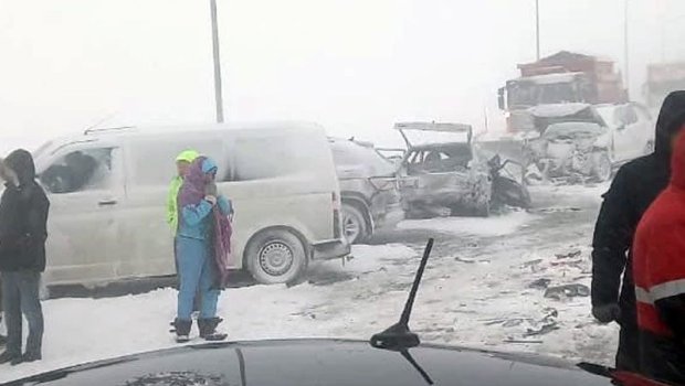 Rusiyada zəncirvari qəza, 22 maşın toqquşdu - VİDEO