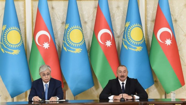 İlham Əliyev və Tokayev mətbuata bəyanatlarla çıxış etdilər - VİDEO