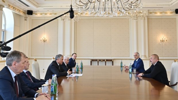 İlham Əliyev Rusiya Dövlət Dumasının sədrini qəbul edib - VİDEO