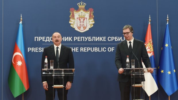Azərbaycan və Serbiya prezidentləri mətbuata bəyanatla çıxış ediblər -VİDEO
