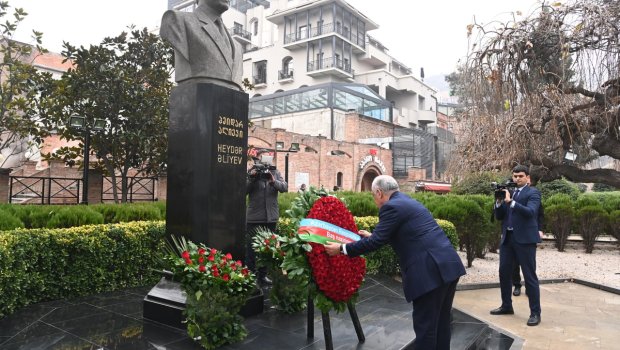 Baş nazir Tbilisidə Heydər Əliyevin abidəsini ziyarət etdi – FOTO 