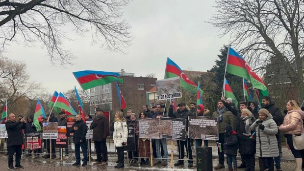 Haaqada soydaşlarımız ekoterrorizmə etiraz olaraq aksiya keçiriblər