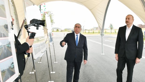 İlham Əliyev Neftçalada avtomobil yolunun açılışında İŞTİRAK ETDİ - YENİLƏNİB - FOTO
