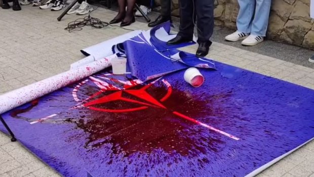 Moldovalı deputat mitinqdə NATO bayrağını cırdı - VİDEO 