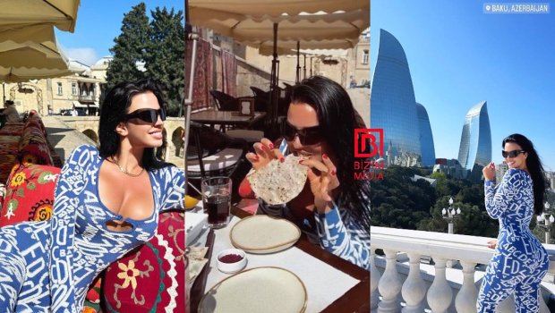 Qalmaqallı xorvatiyalı model Bakını gəzib, qutab yedi - FOTO/VİDEO 