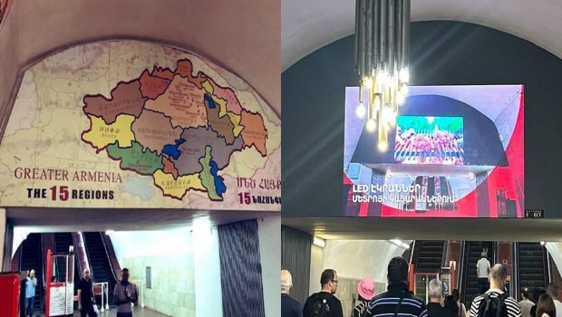İrəvan metrosundan qondarma “Böyük Ermənistan” xəritəsi YIĞIŞDIRILDI - FOTO 