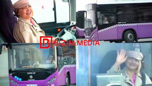 Fədayə Laçın şəhərdə avtobus sürdü - VİDEO