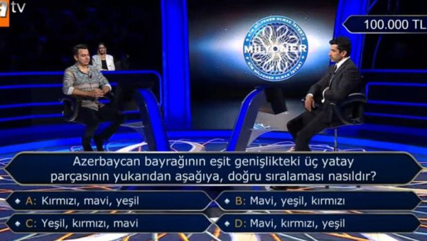 “Kim milyoner olmak ister” verilişində iştirakçıya Azərbaycan bayrağı ilə bağlı sual verildi - VİDEO
