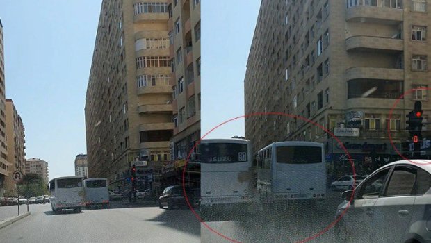 Xırdalanda avtobus sürücüləri yarışdı, qırmızı işıqdan keçdilər - VİDEO